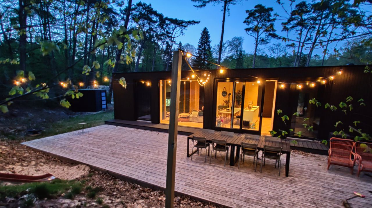 Bosvilla hygge Veluwe verlichte veranda