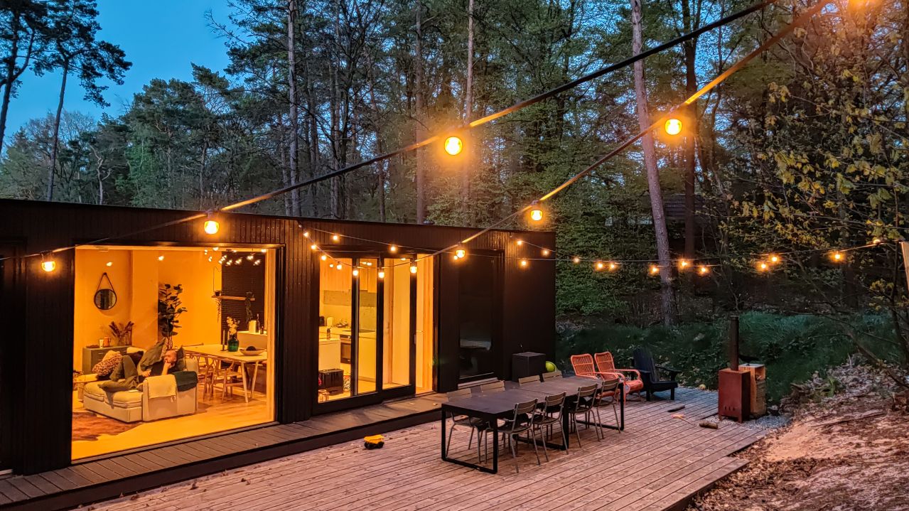 Bosvilla hygge Veluwe verlichte veranda2